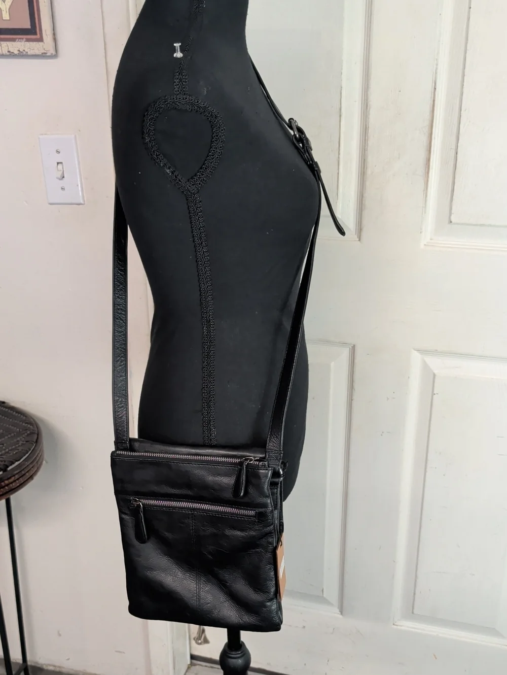 Oak & Tan Handmade Black Leather Crossbody Bag NWT